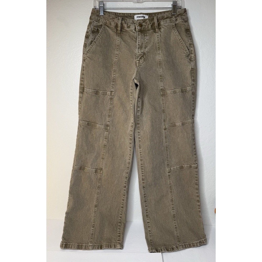 RSQ Jeans Womens Sz 27 Denim Mid Rise Wide Leg Baggy Pants Hippie Grunge Tan